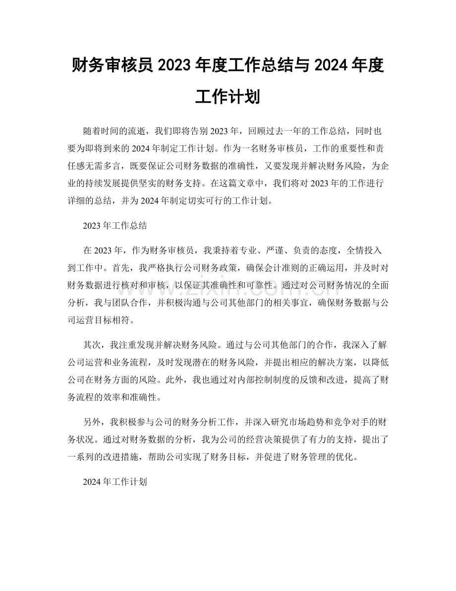 财务审核员2023年度工作总结与2024年度工作计划.docx_第1页