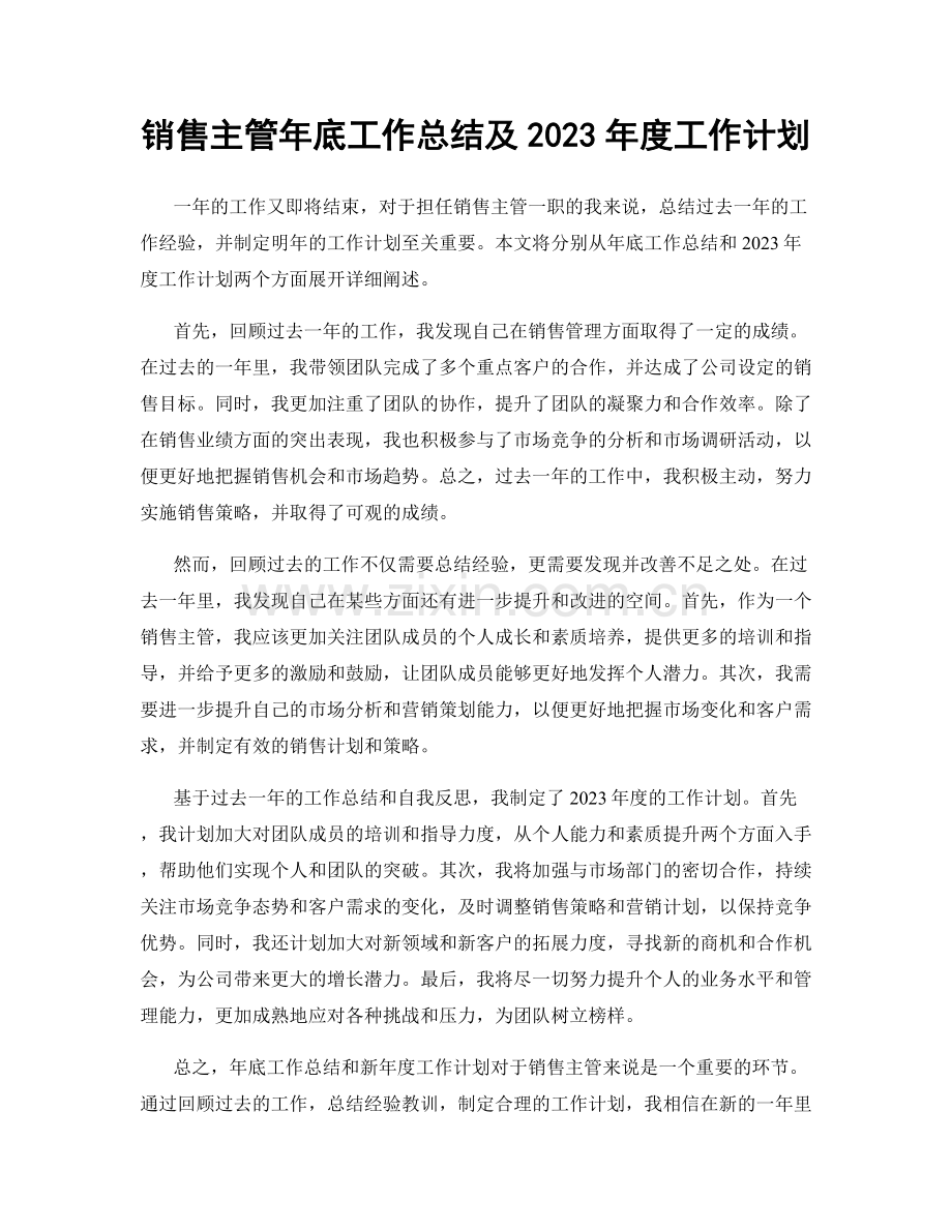 销售主管年底工作总结及2023年度工作计划.docx_第1页