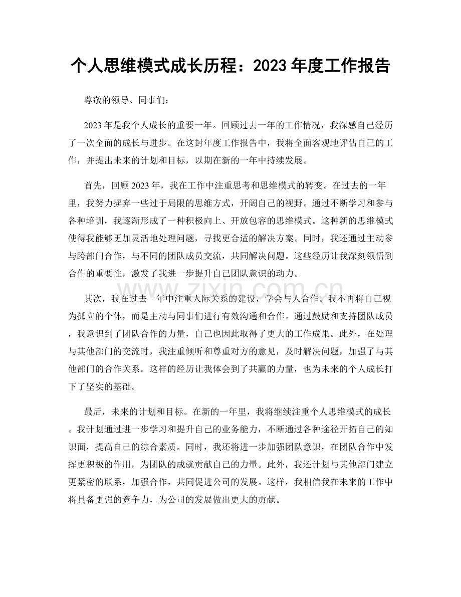 个人思维模式成长历程：2023年度工作报告.docx_第1页