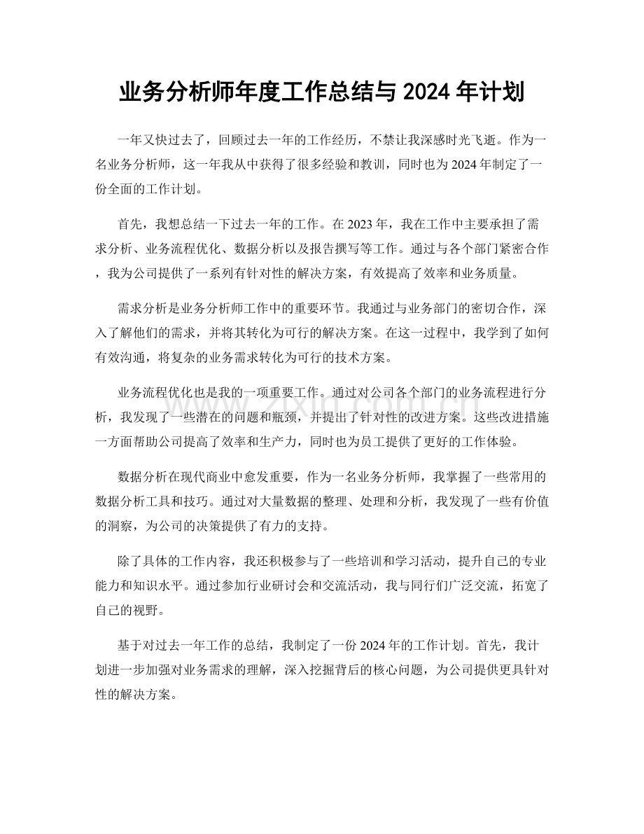 业务分析师年度工作总结与2024年计划.docx_第1页