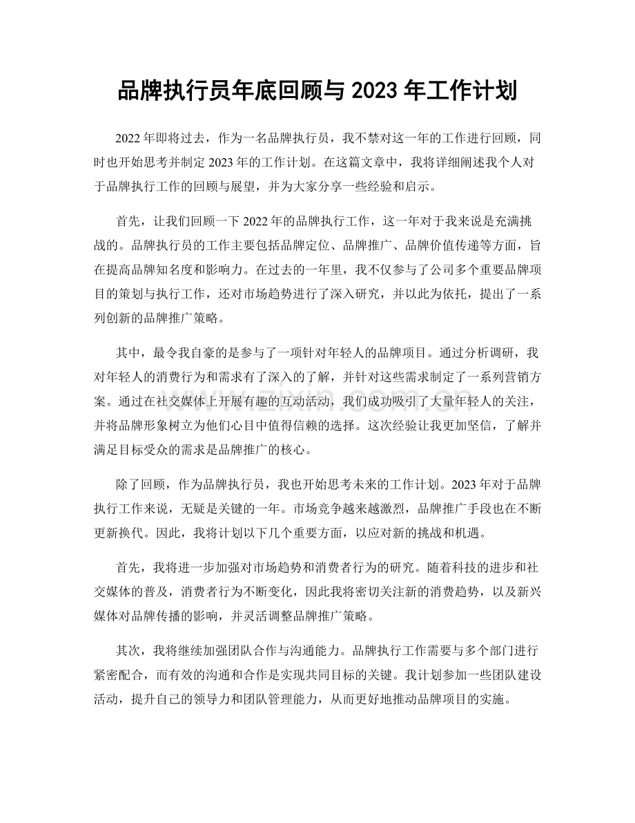 品牌执行员年底回顾与2023年工作计划.docx_第1页