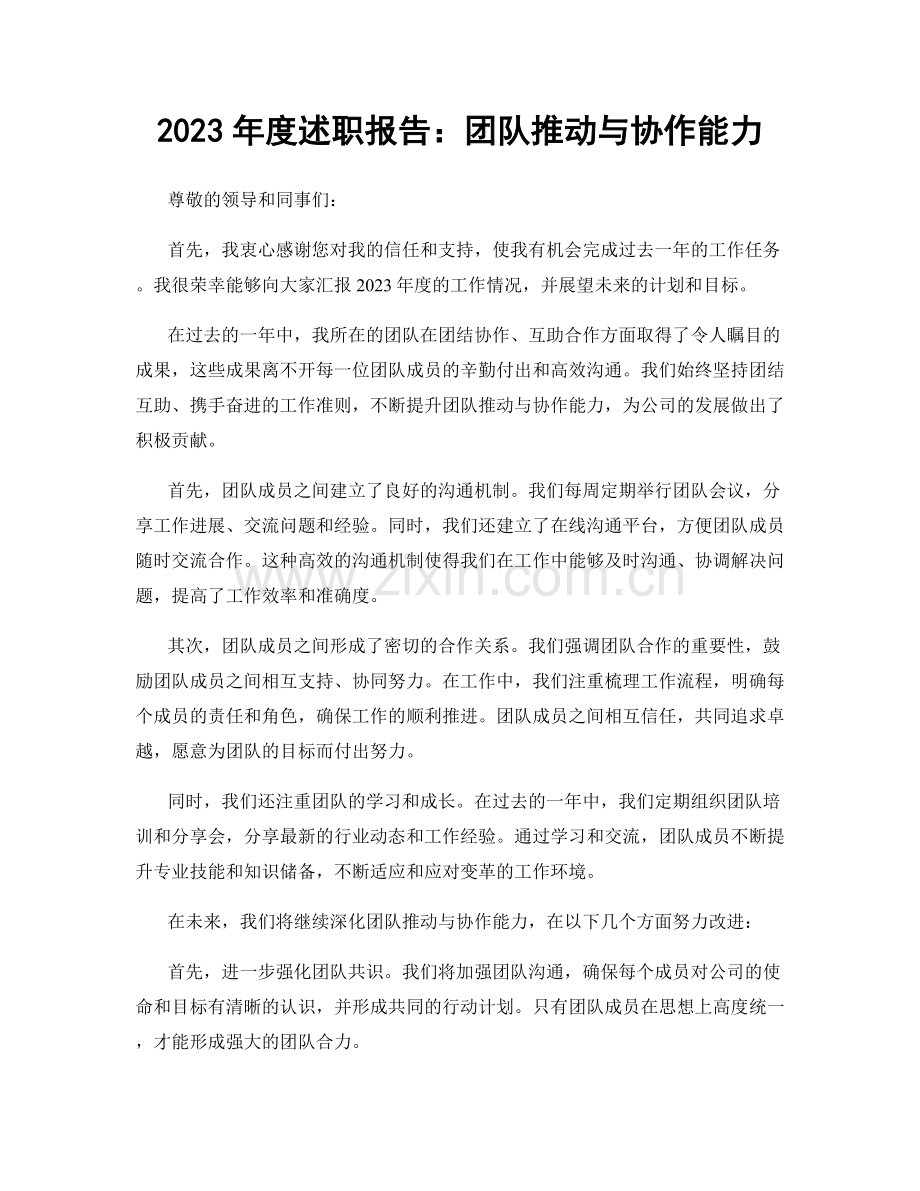 2023年度述职报告：团队推动与协作能力.docx_第1页