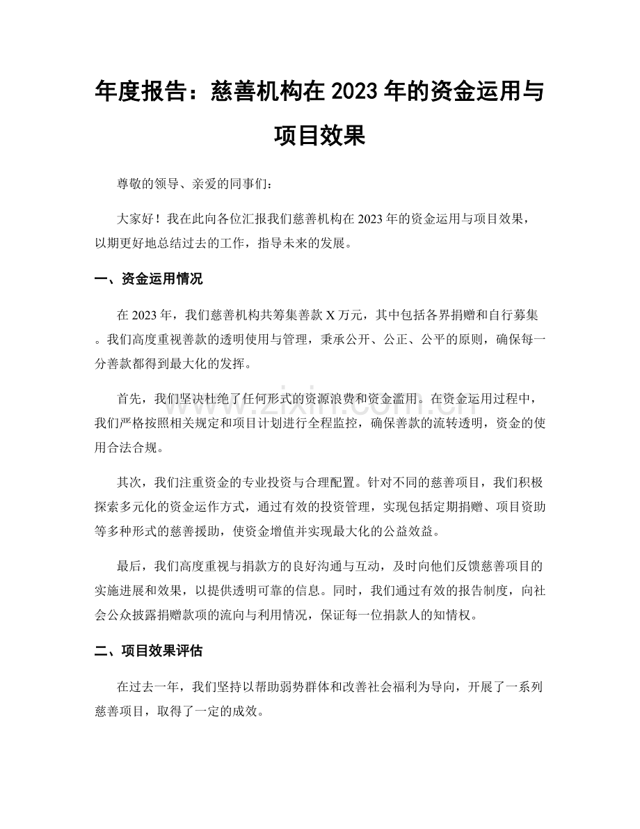 年度报告：慈善机构在2023年的资金运用与项目效果.docx_第1页