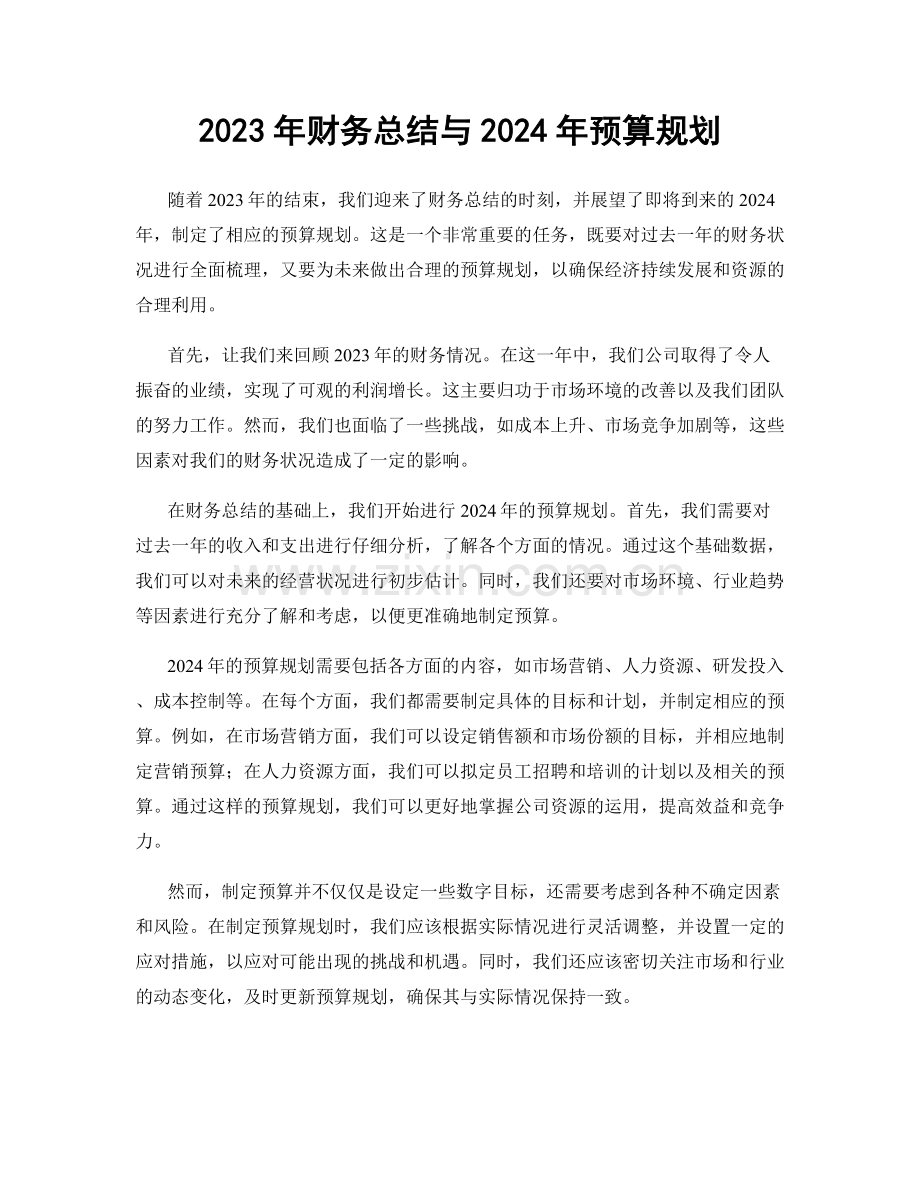 2023年财务总结与2024年预算规划.docx_第1页