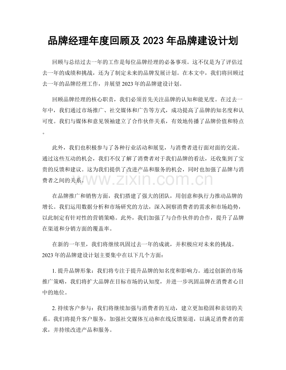 品牌经理年度回顾及2023年品牌建设计划.docx_第1页