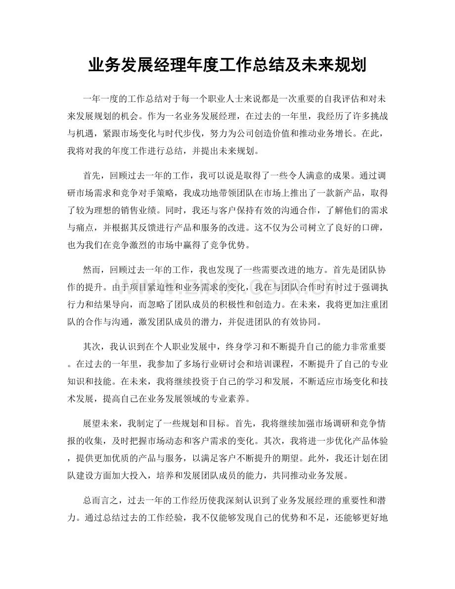 业务发展经理年度工作总结及未来规划.docx_第1页