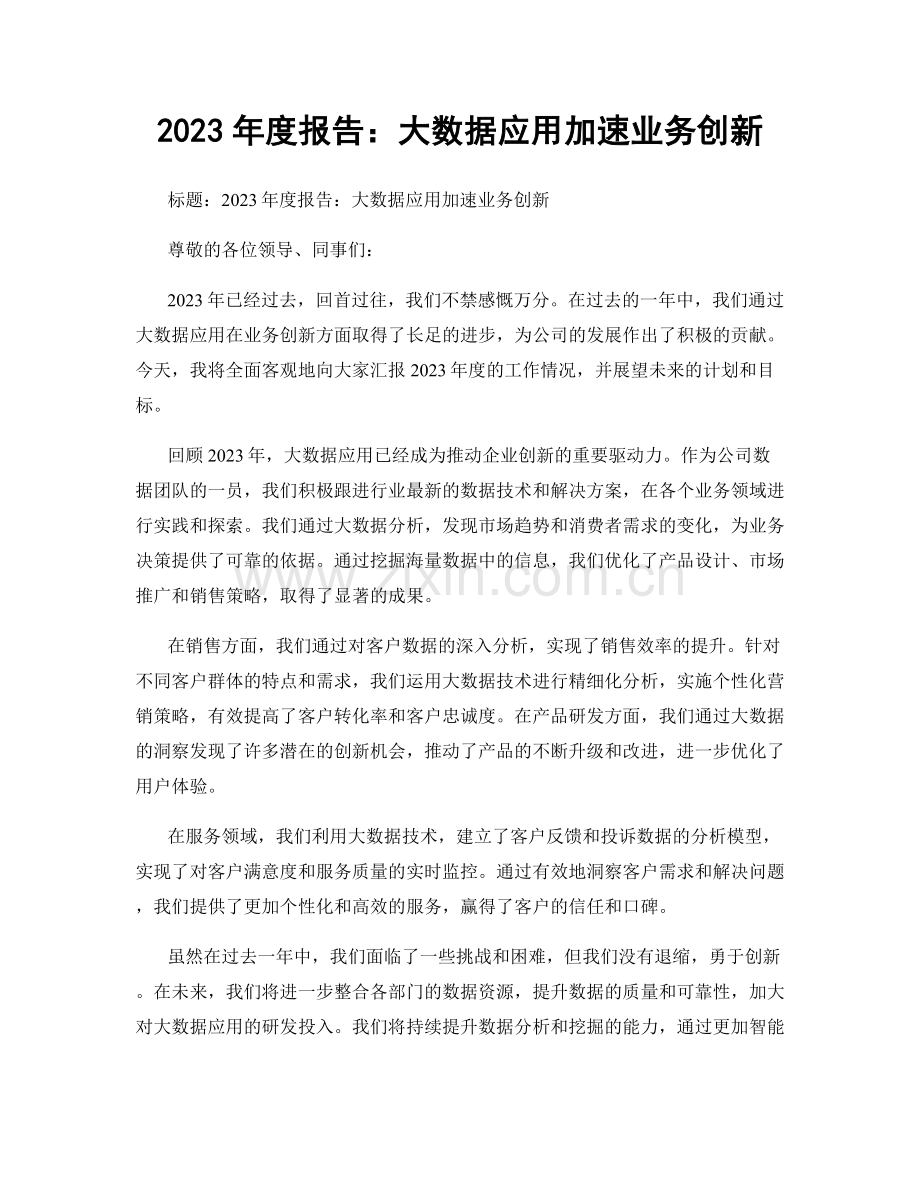 2023年度报告：大数据应用加速业务创新.docx_第1页