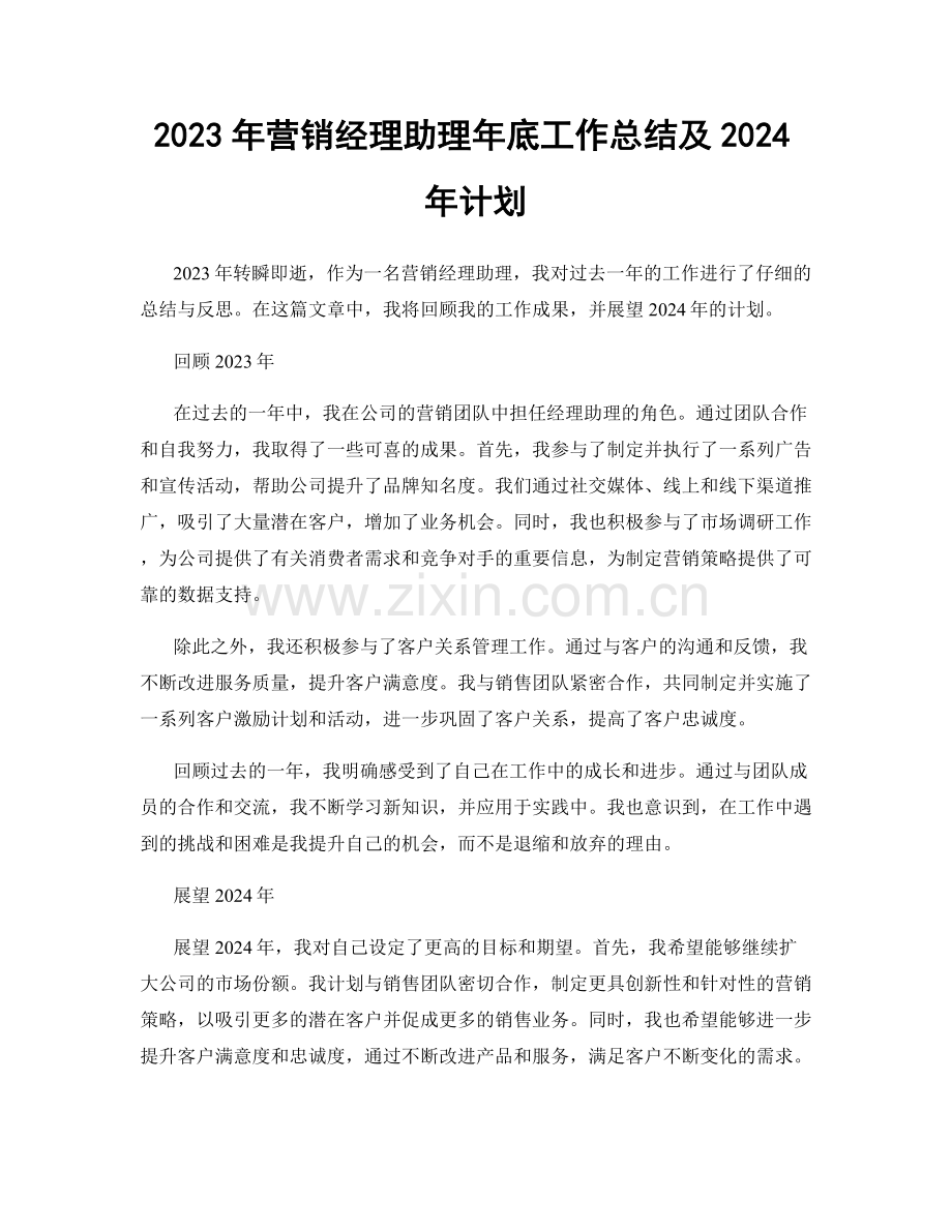 2023年营销经理助理年底工作总结及2024年计划.docx_第1页