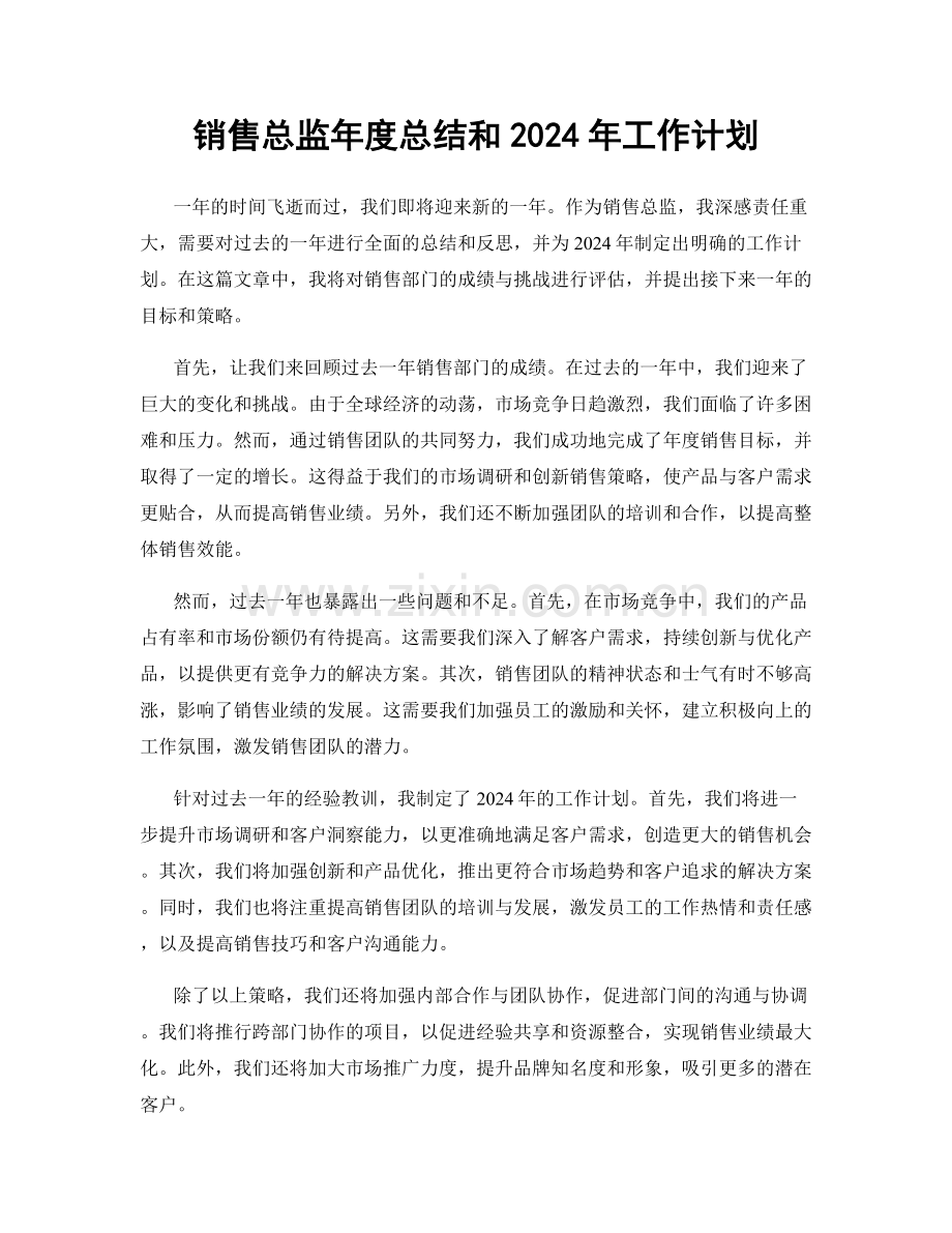 销售总监年度总结和2024年工作计划.docx_第1页