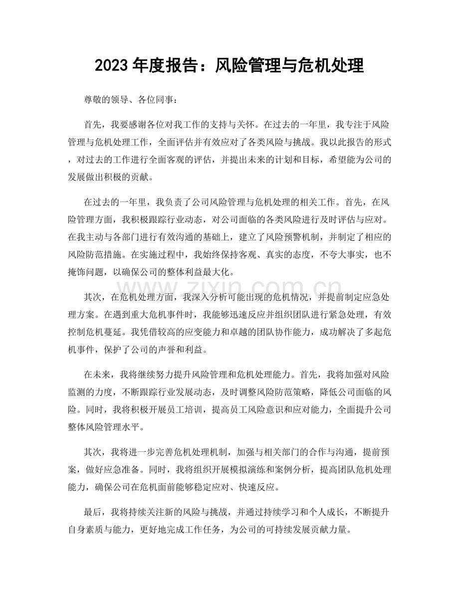 2023年度报告：风险管理与危机处理.docx_第1页