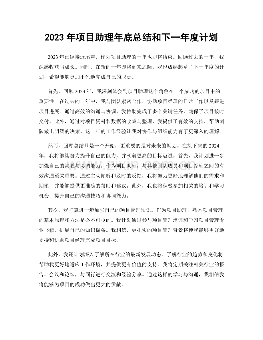 2023年项目助理年底总结和下一年度计划.docx_第1页