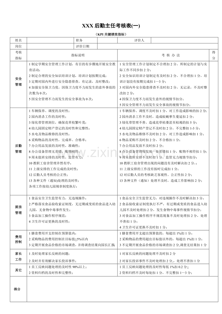 后勤主任绩效考核表.doc_第1页