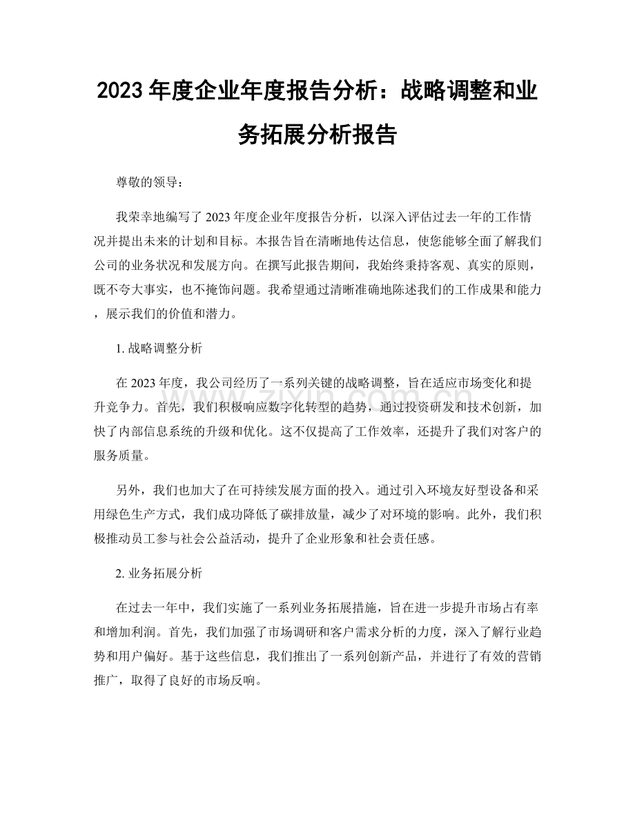 2023年度企业年度报告分析：战略调整和业务拓展分析报告.docx_第1页