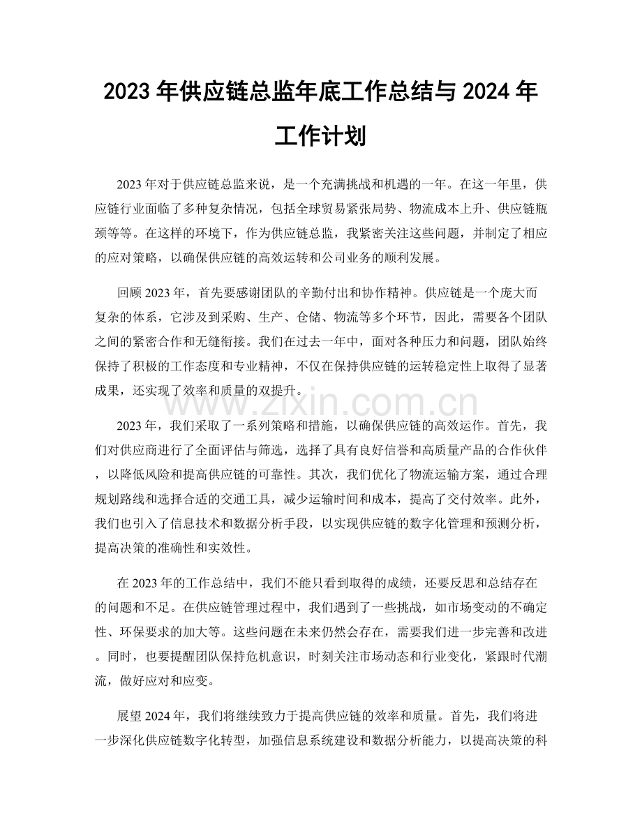 2023年供应链总监年底工作总结与2024年工作计划.docx_第1页