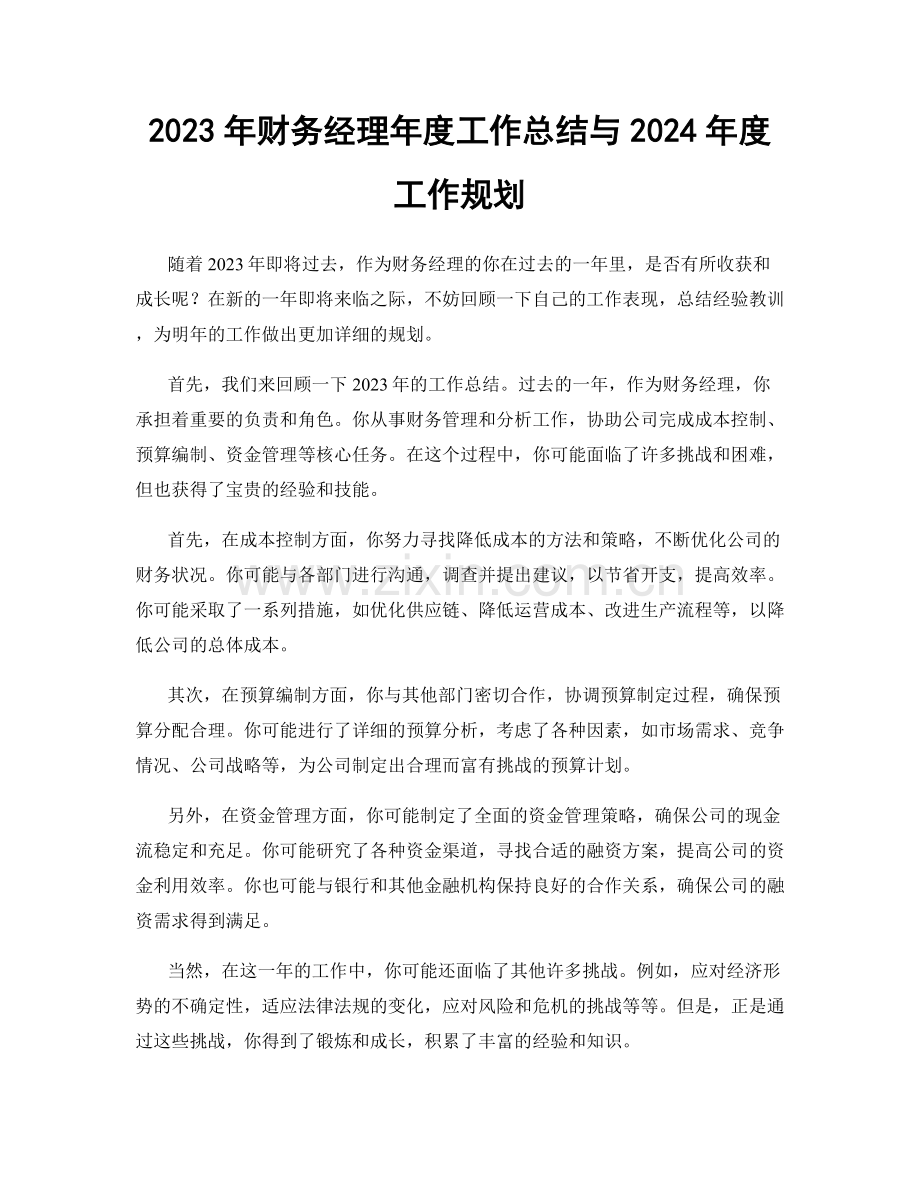 2023年财务经理年度工作总结与2024年度工作规划.docx_第1页