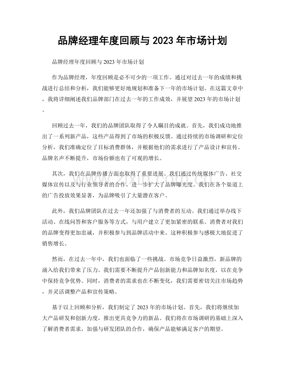 品牌经理年度回顾与2023年市场计划.docx_第1页