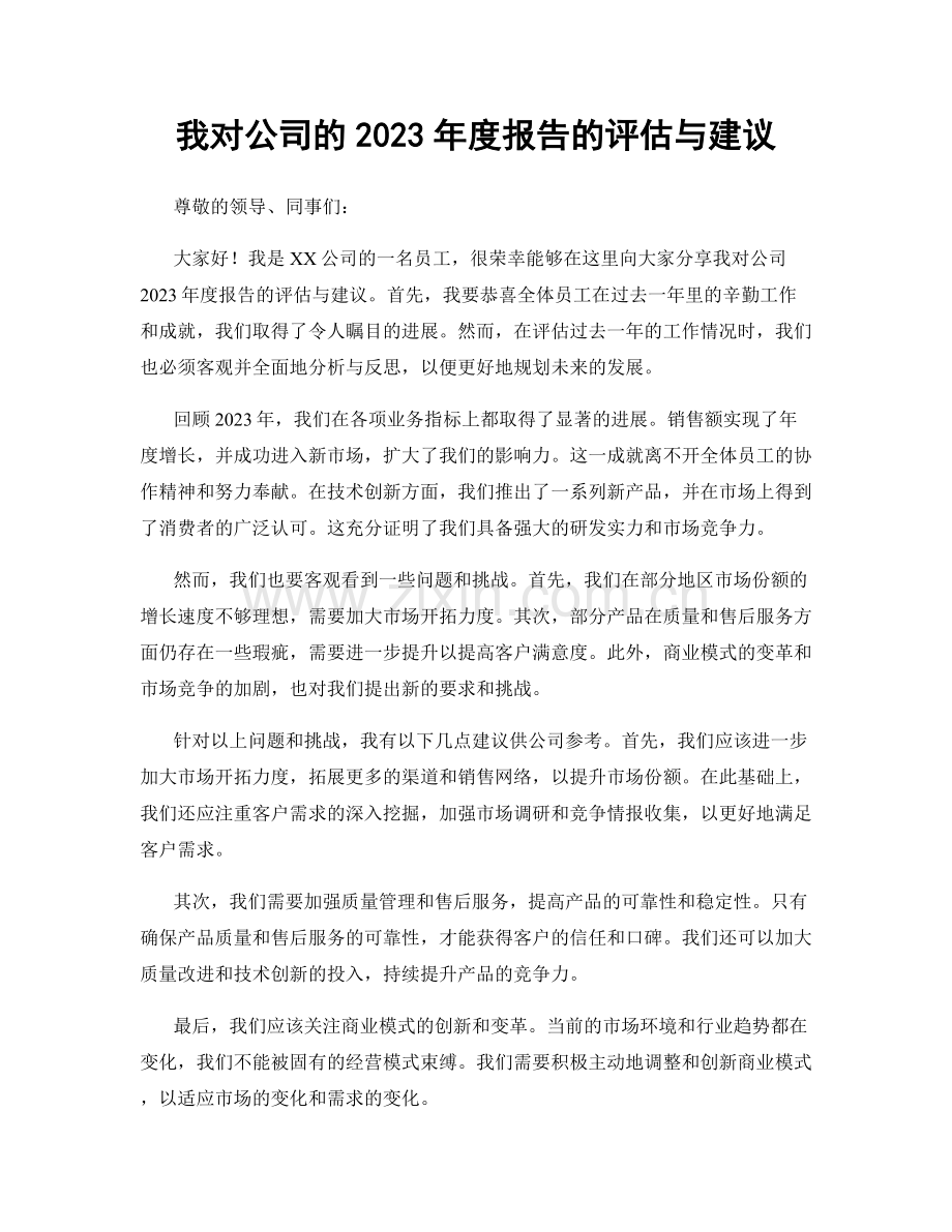 我对公司的2023年度报告的评估与建议.docx_第1页