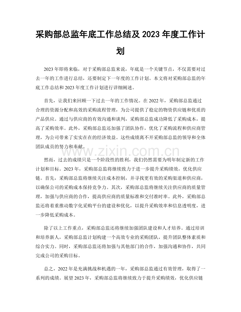 采购部总监年底工作总结及2023年度工作计划.docx_第1页