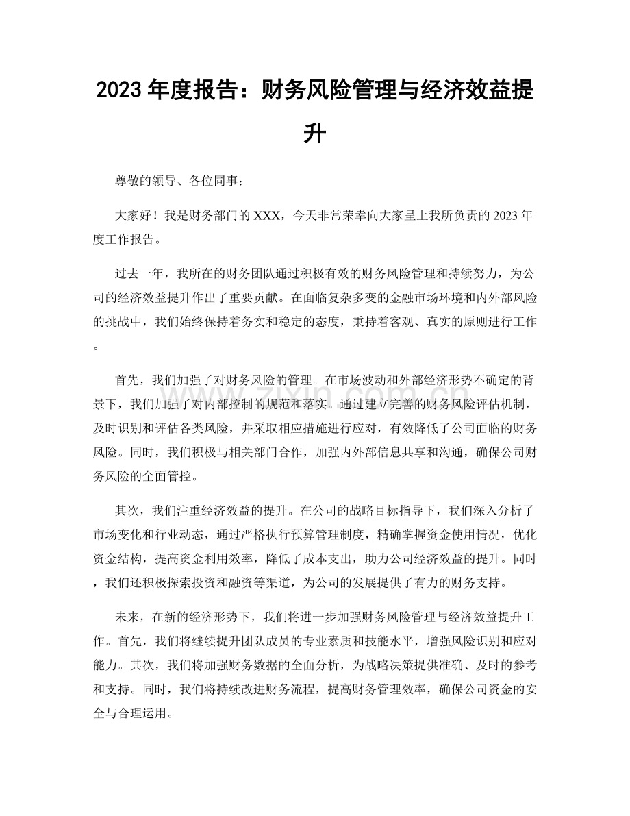 2023年度报告：财务风险管理与经济效益提升.docx_第1页