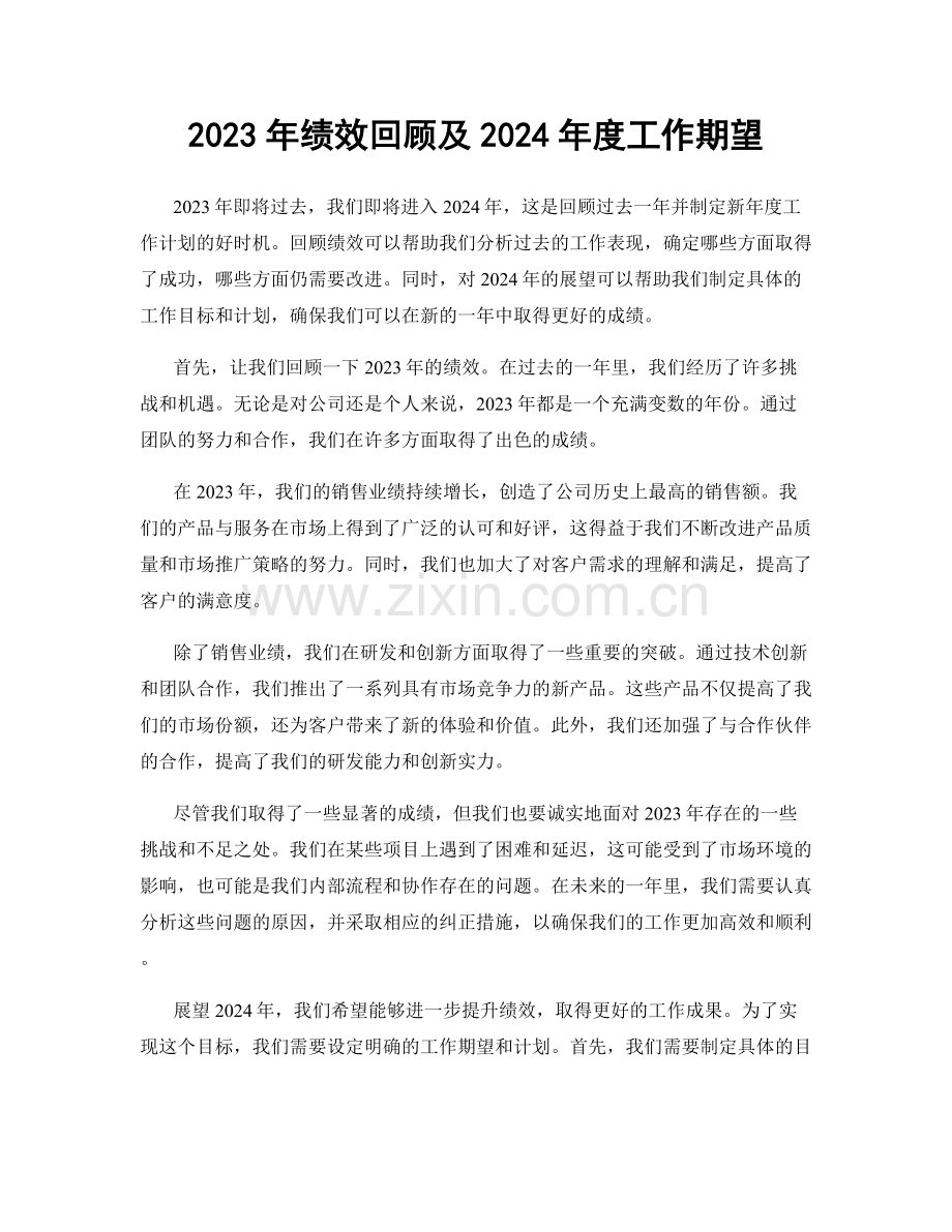 2023年绩效回顾及2024年度工作期望.docx_第1页