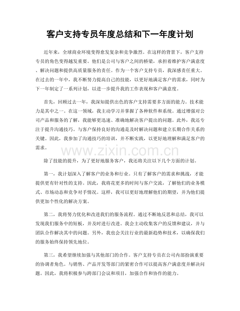 客户支持专员年度总结和下一年度计划.docx_第1页