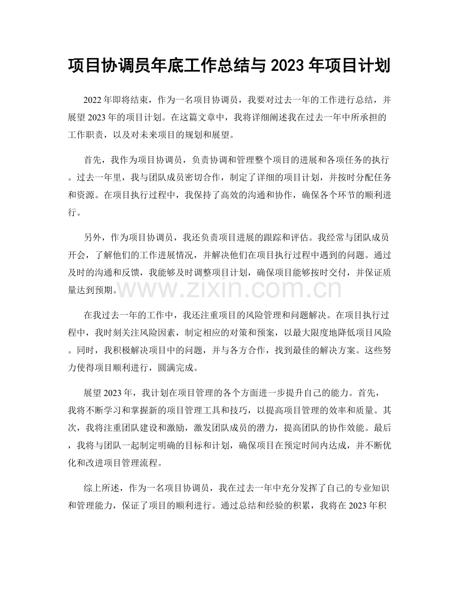 项目协调员年底工作总结与2023年项目计划.docx_第1页