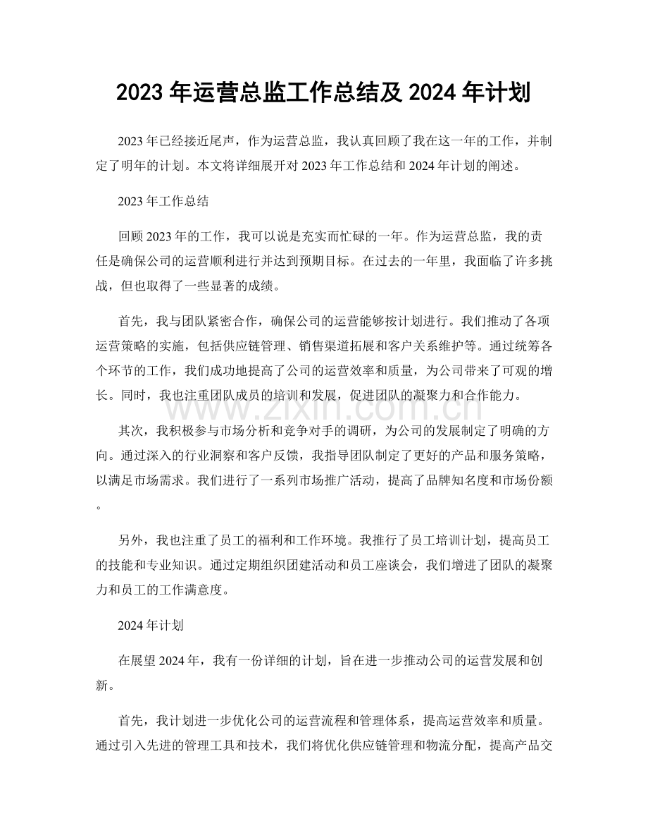 2023年运营总监工作总结及2024年计划.docx_第1页