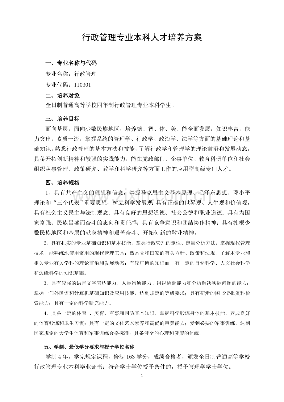 2012修订行政管理专业本科人才培养方案5.22.doc_第1页