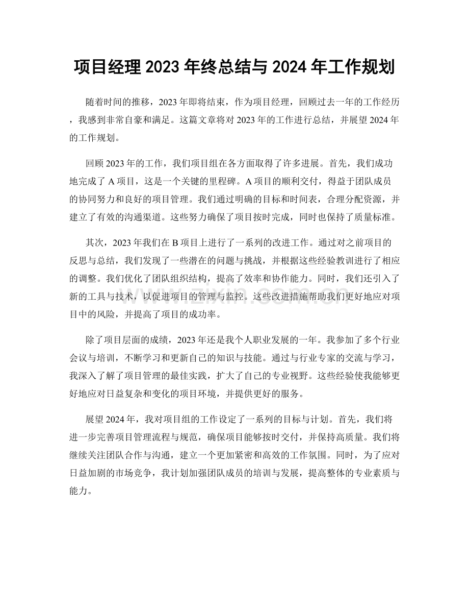 项目经理2023年终总结与2024年工作规划.docx_第1页