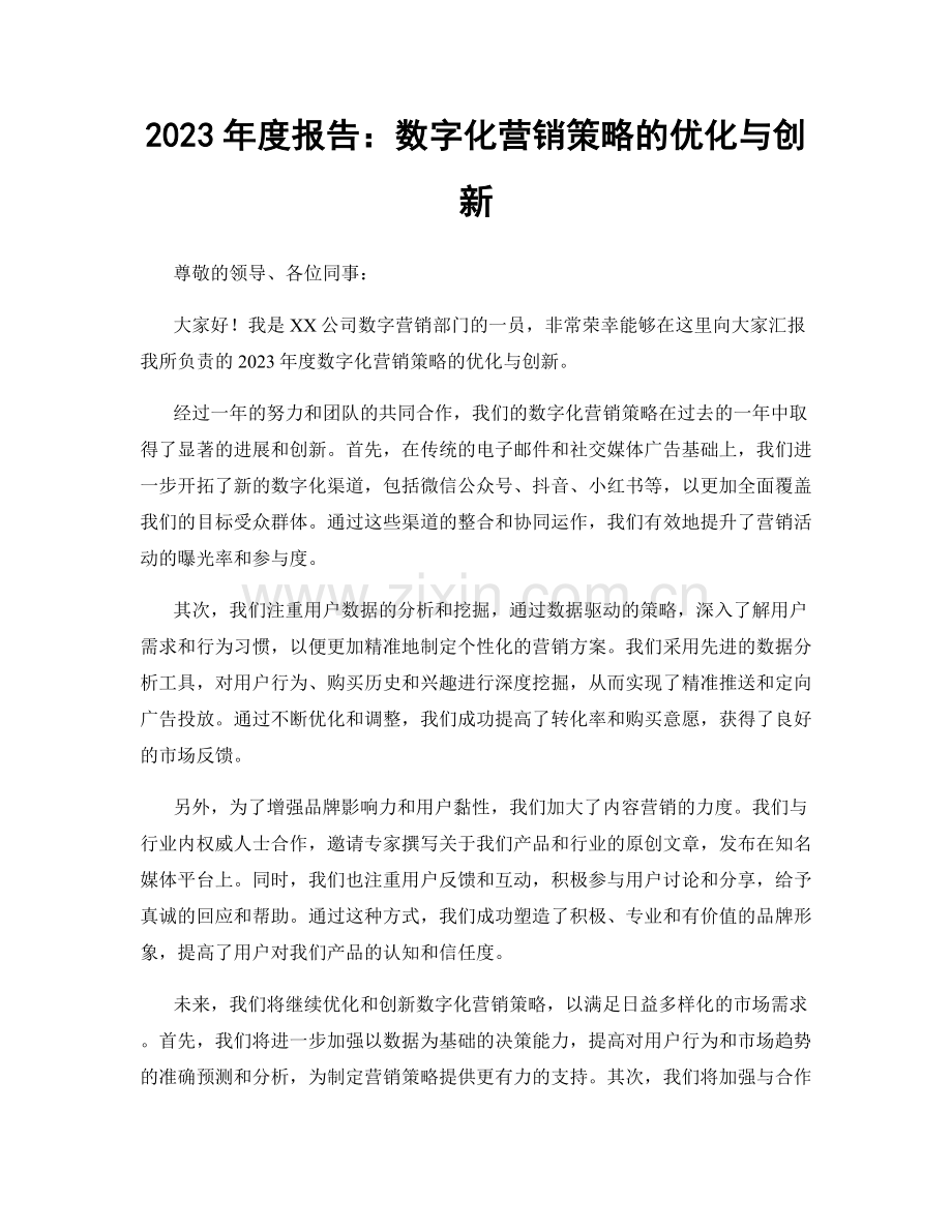 2023年度报告：数字化营销策略的优化与创新.docx_第1页