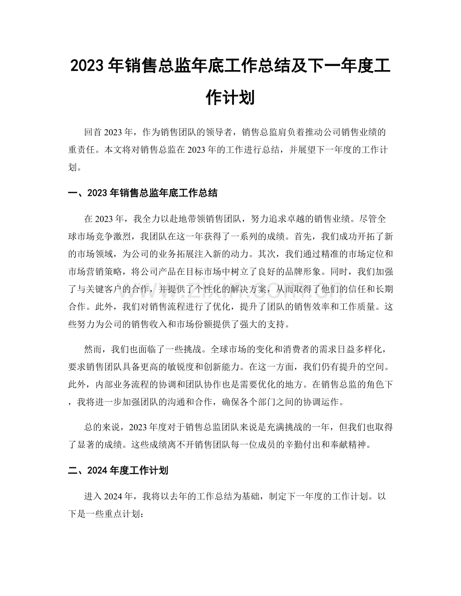 2023年销售总监年底工作总结及下一年度工作计划.docx_第1页