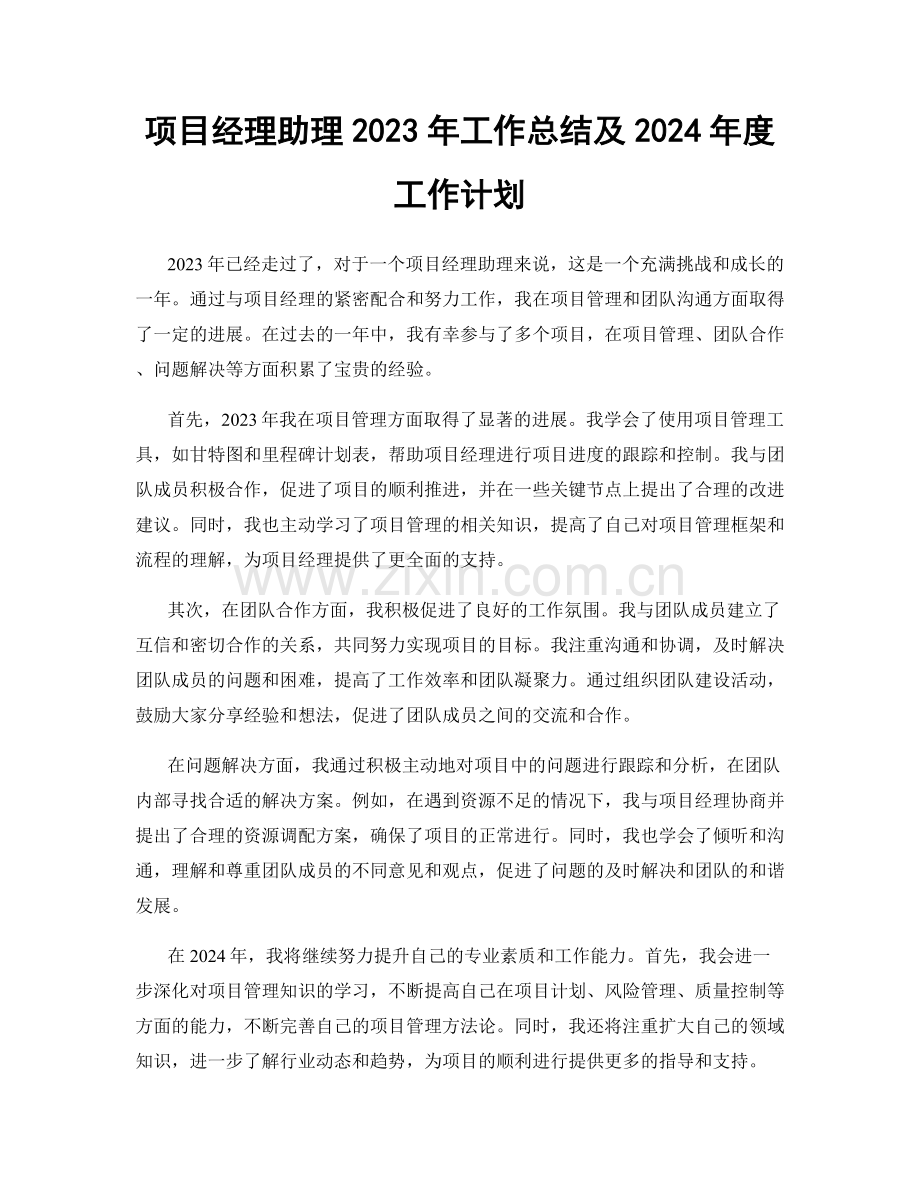 项目经理助理2023年工作总结及2024年度工作计划.docx_第1页