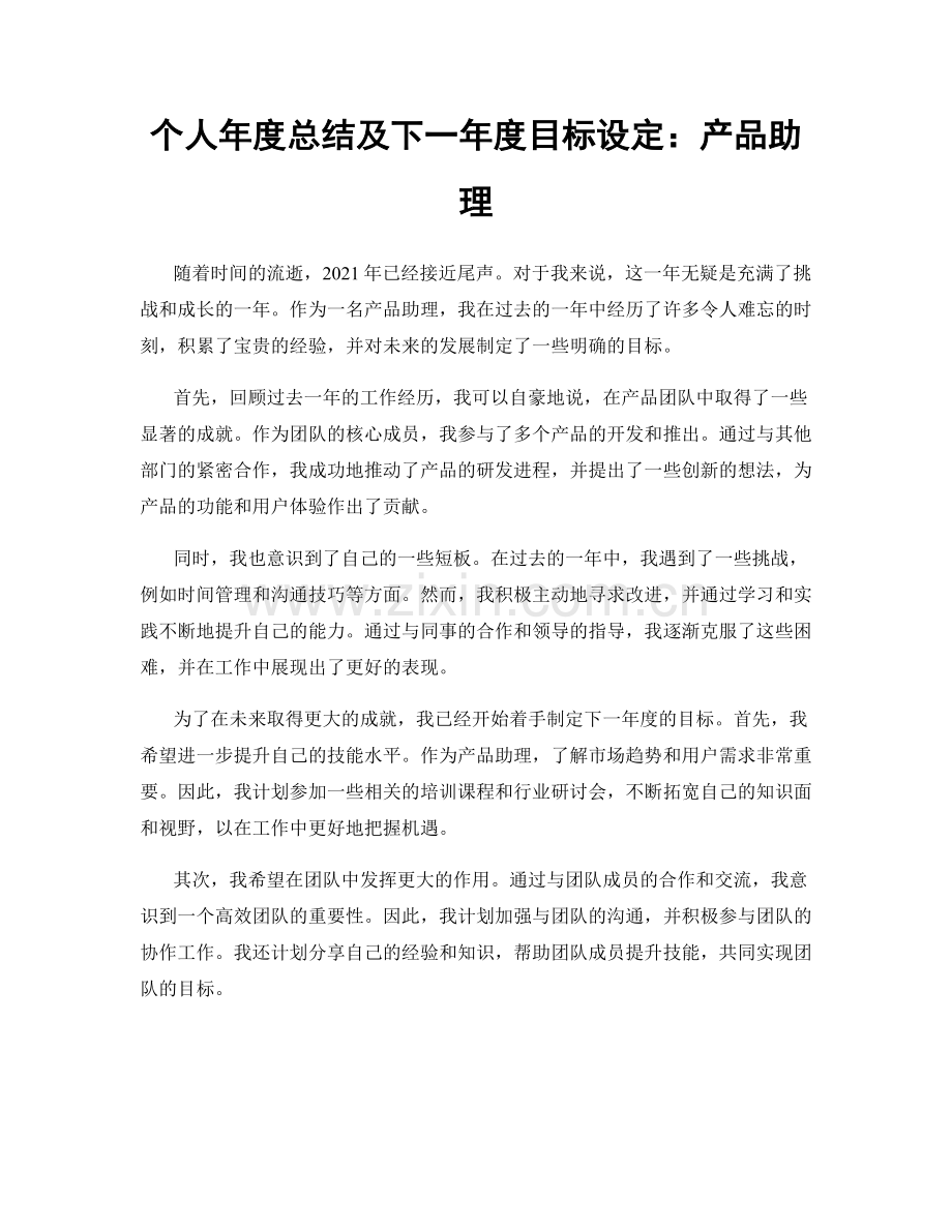 个人年度总结及下一年度目标设定：产品助理.docx_第1页