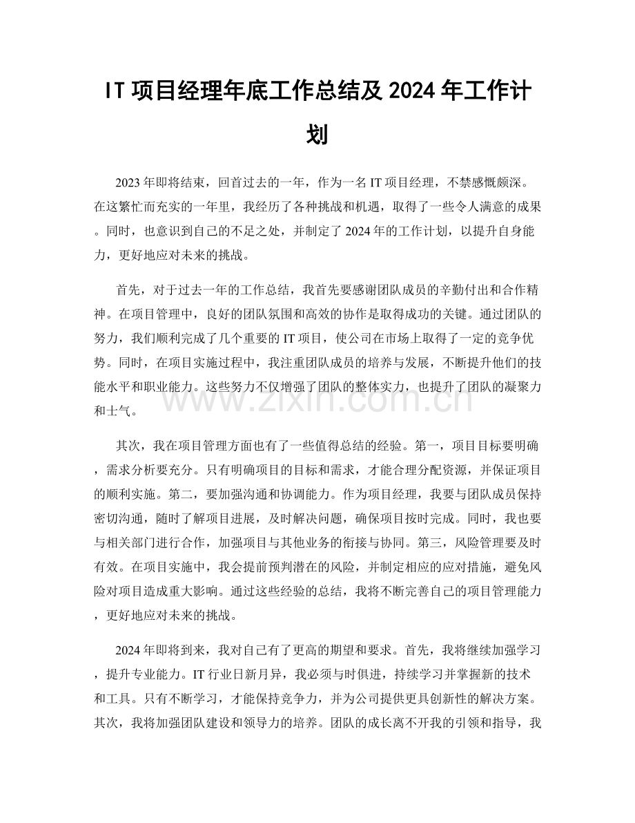 IT项目经理年底工作总结及2024年工作计划.docx_第1页