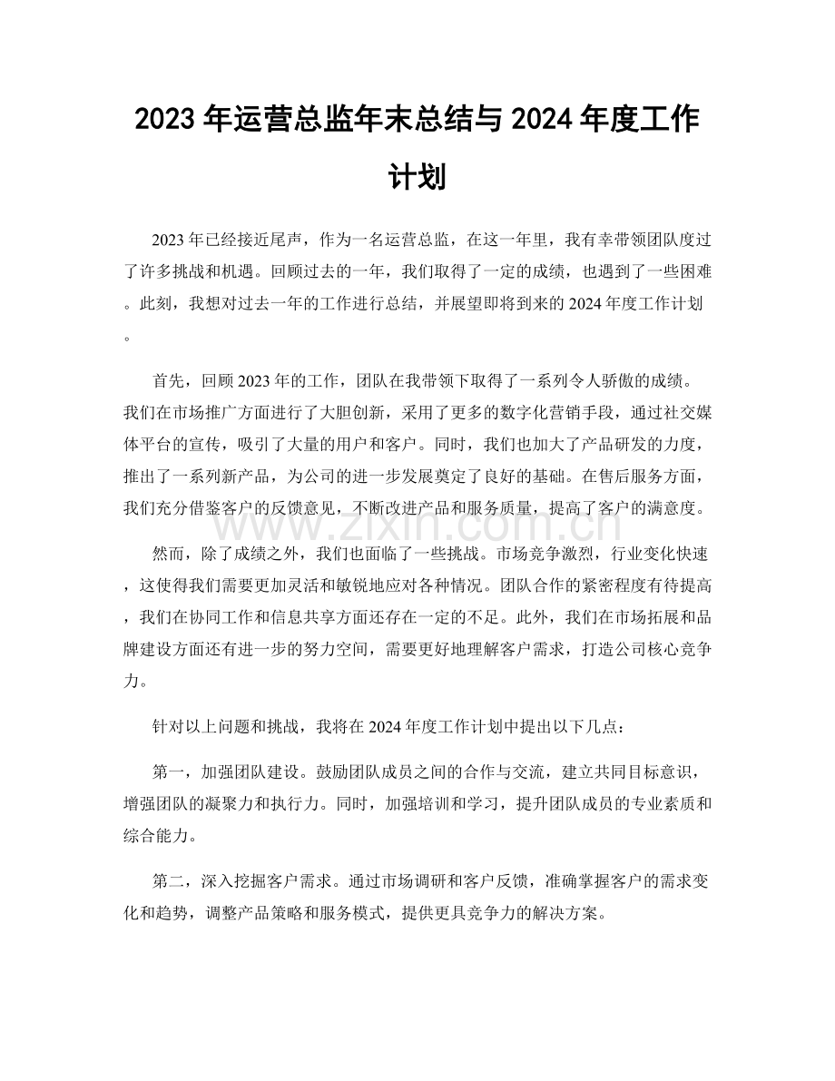 2023年运营总监年末总结与2024年度工作计划.docx_第1页