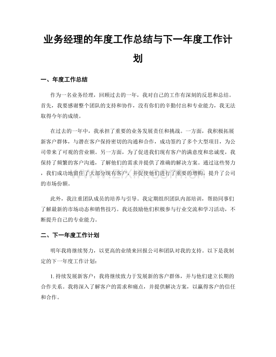 业务经理的年度工作总结与下一年度工作计划.docx_第1页