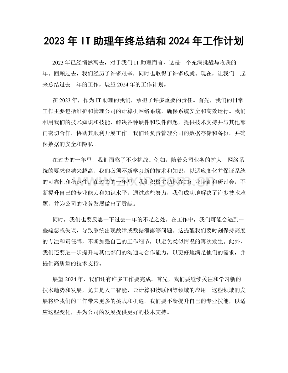 2023年IT助理年终总结和2024年工作计划.docx_第1页