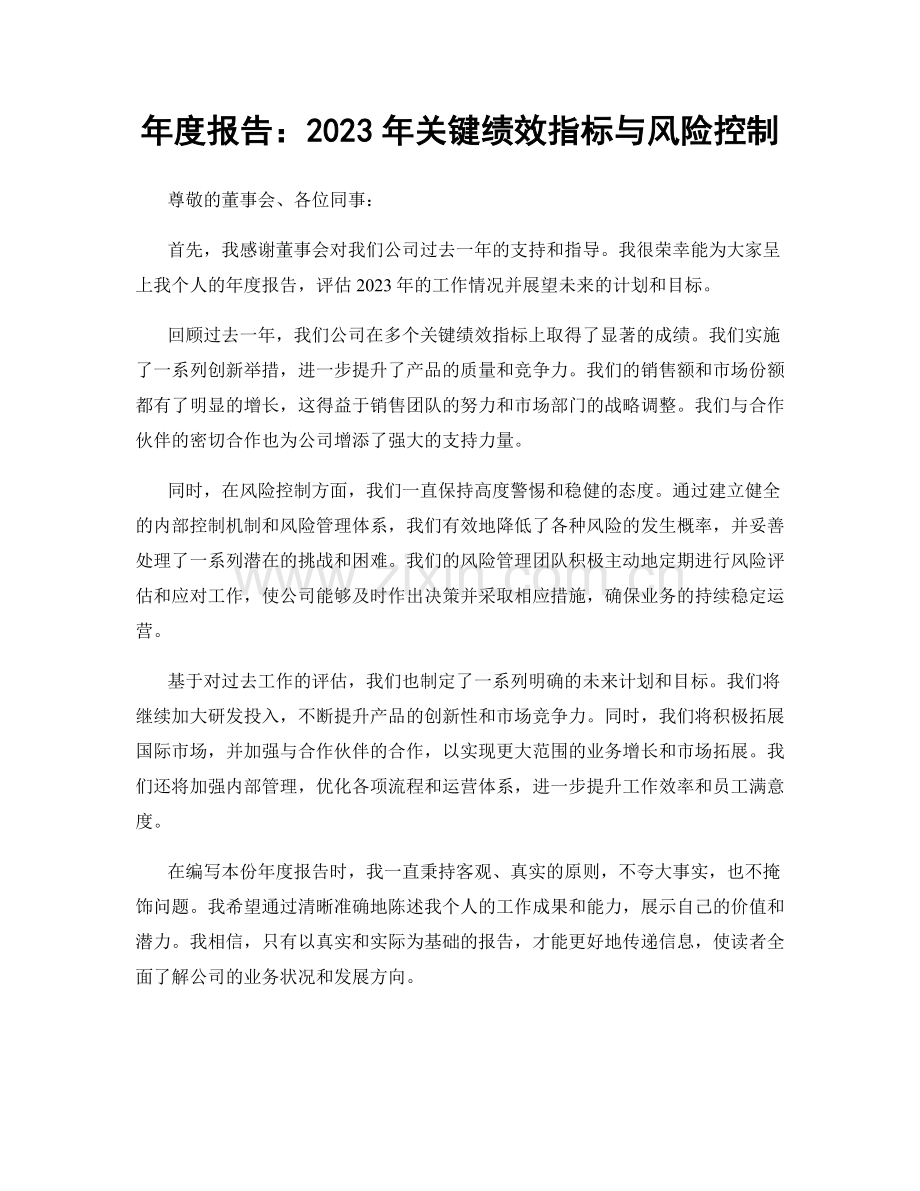 年度报告：2023年关键绩效指标与风险控制.docx_第1页