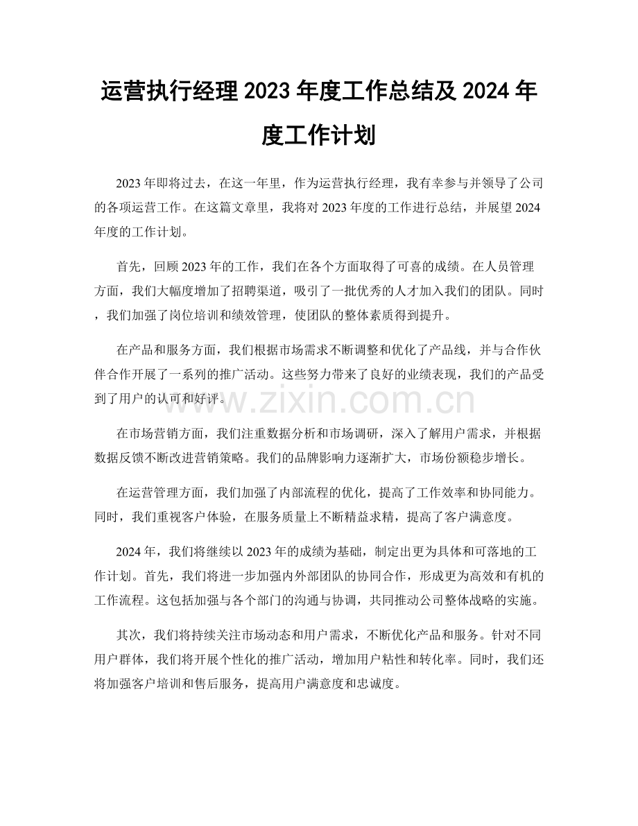 运营执行经理2023年度工作总结及2024年度工作计划.docx_第1页