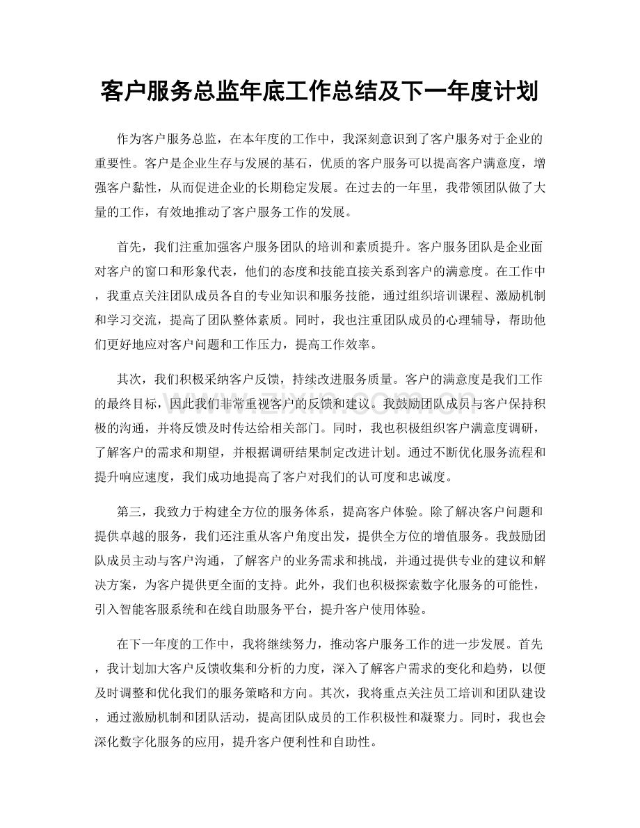 客户服务总监年底工作总结及下一年度计划.docx_第1页