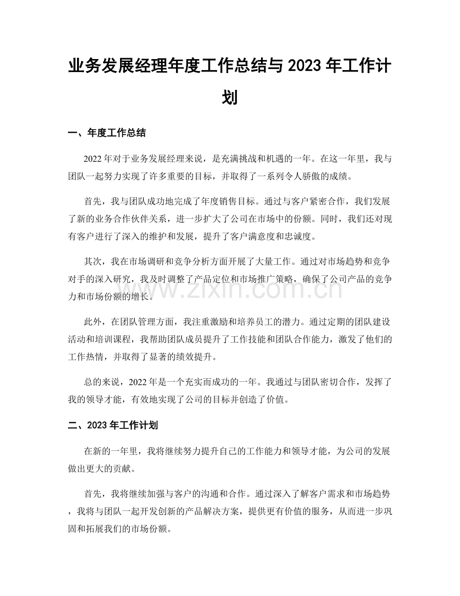 业务发展经理年度工作总结与2023年工作计划.docx_第1页