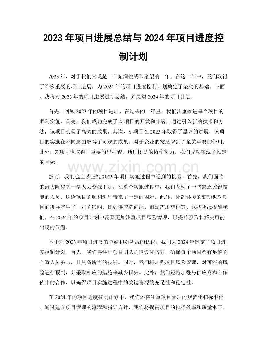 2023年项目进展总结与2024年项目进度控制计划.docx_第1页