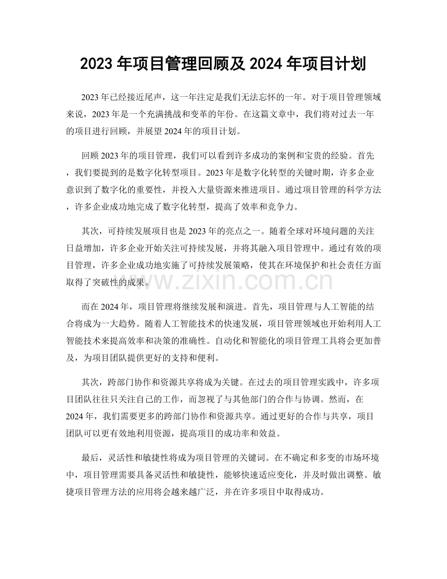 2023年项目管理回顾及2024年项目计划.docx_第1页