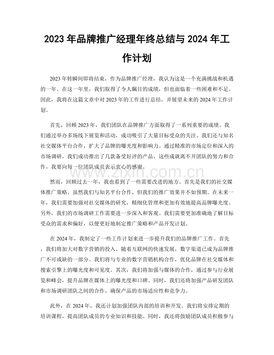 2023年品牌推广经理年终总结与2024年工作计划.docx_第1页