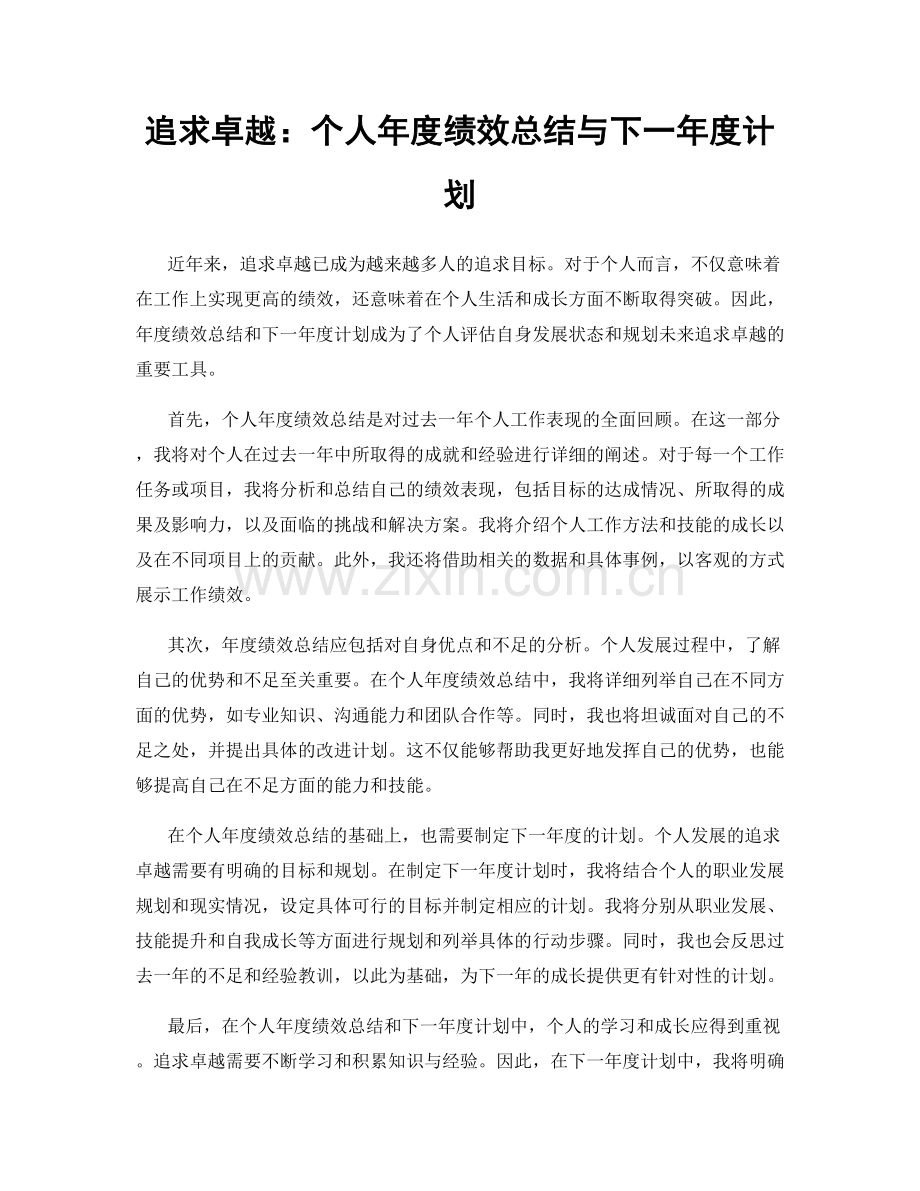 追求卓越：个人年度绩效总结与下一年度计划.docx_第1页