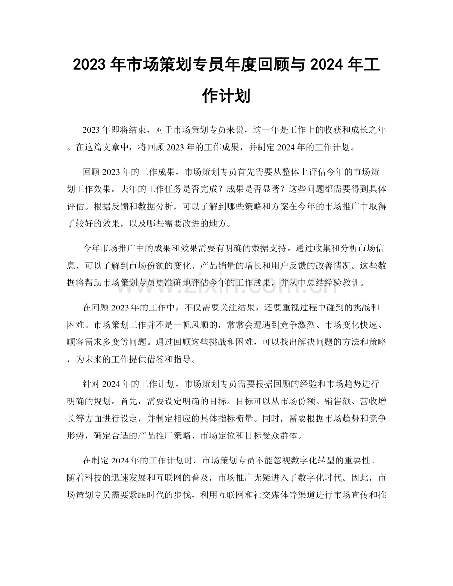 2023年市场策划专员年度回顾与2024年工作计划.docx_第1页