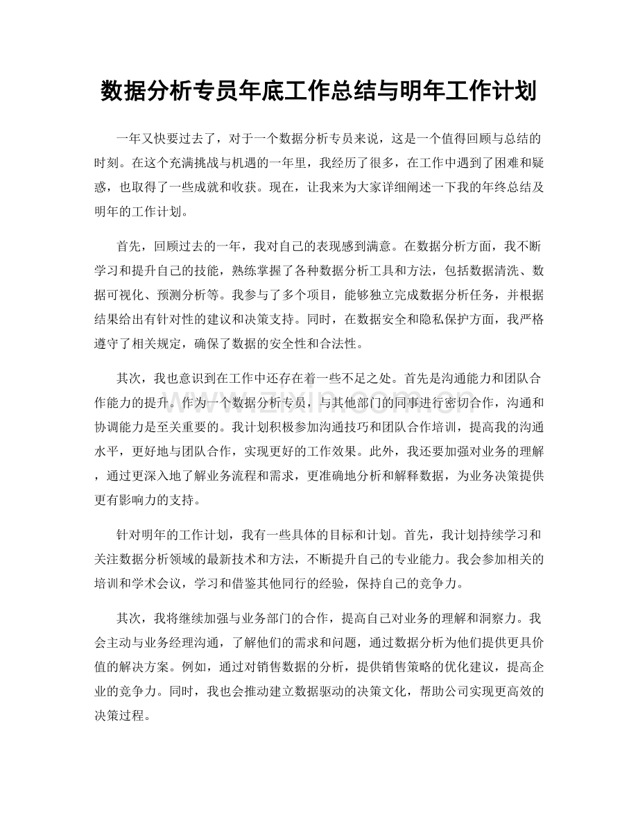 数据分析专员年底工作总结与明年工作计划.docx_第1页