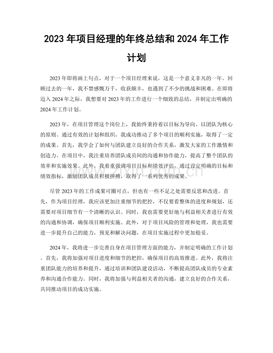 2023年项目经理的年终总结和2024年工作计划.docx_第1页