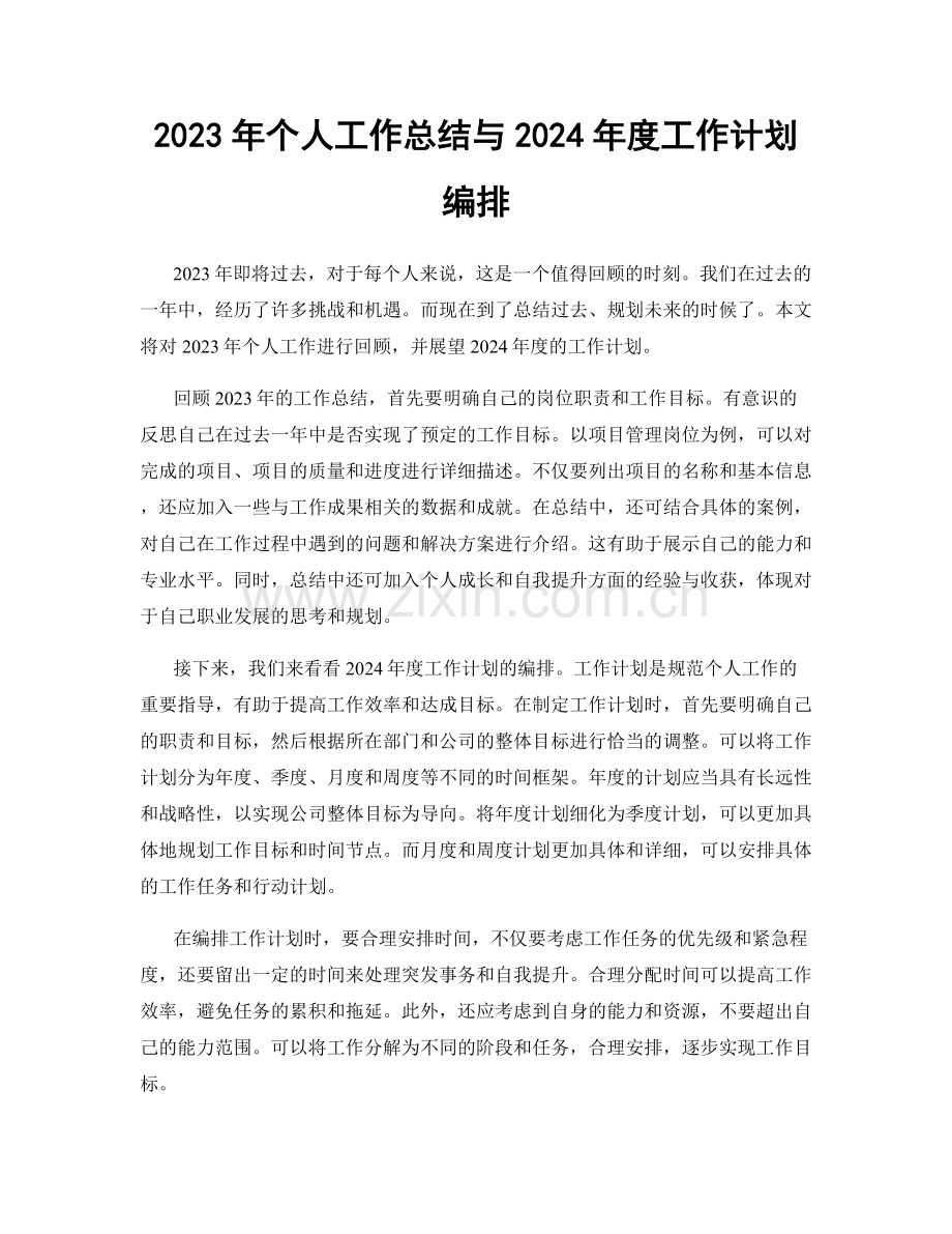 2023年个人工作总结与2024年度工作计划编排.docx_第1页