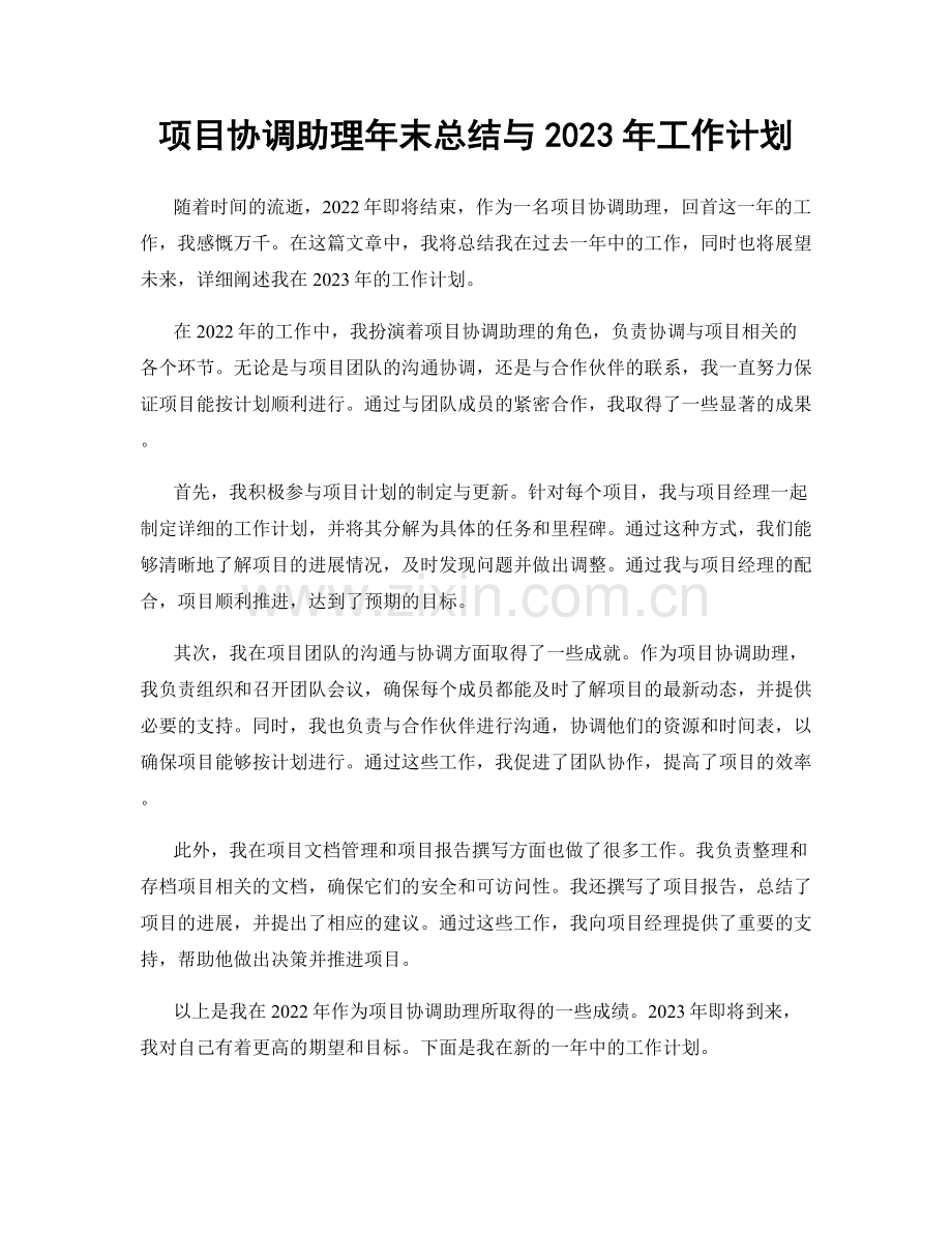 项目协调助理年末总结与2023年工作计划.docx_第1页